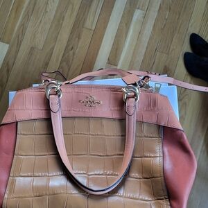 Coach Pebbled Leather Colorblock Tote — Pink & Brown
